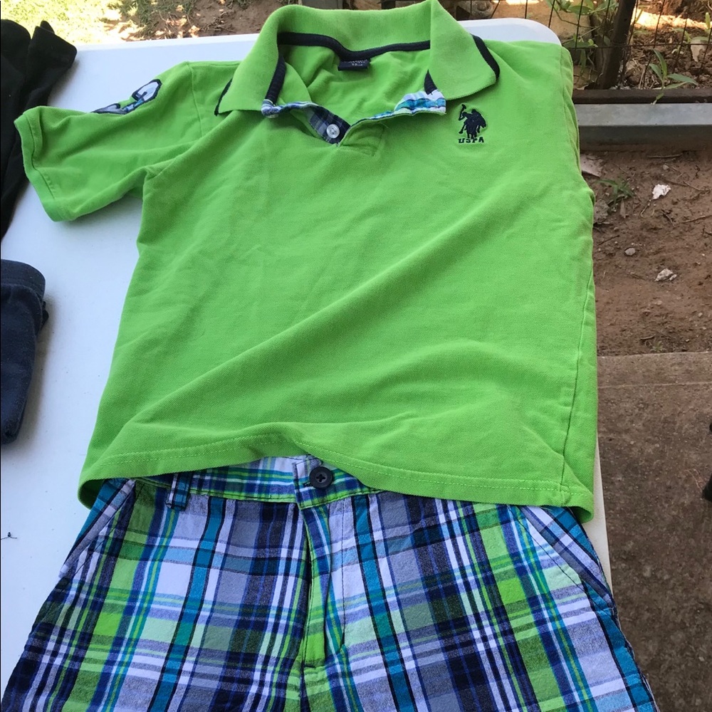 Boys Lime Green and Plaid Short Set